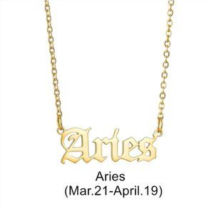 Aries  Zodiac in Old English Font Astrology Star Sign Pendant Necklace